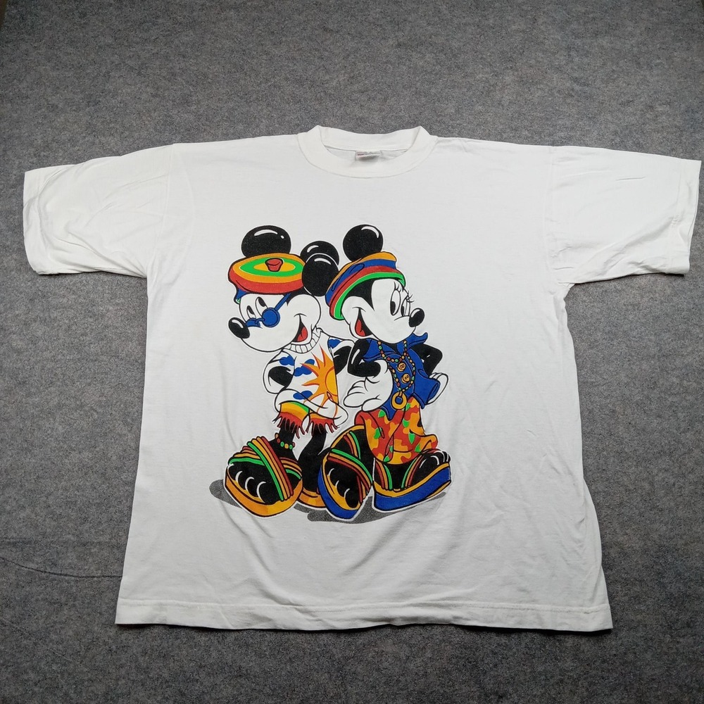 Mickey Mouse Shirt Mens 2XL White Graphic Cartoon T-Shirt Tee Disney Minnie